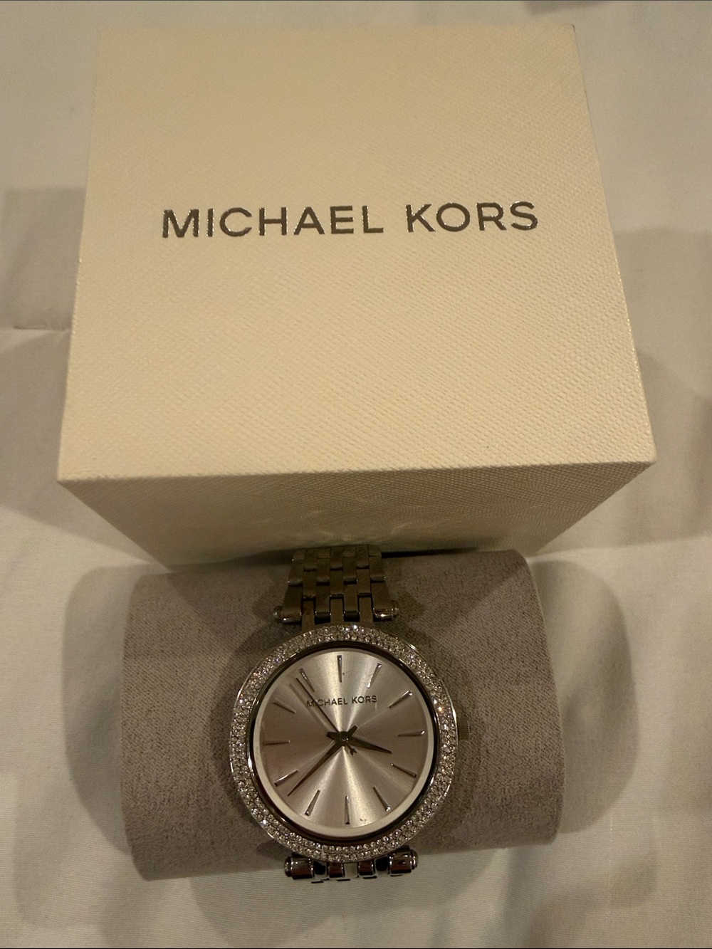 Michael Kors Men's Silver Crystal-Trim Bracelet Watch